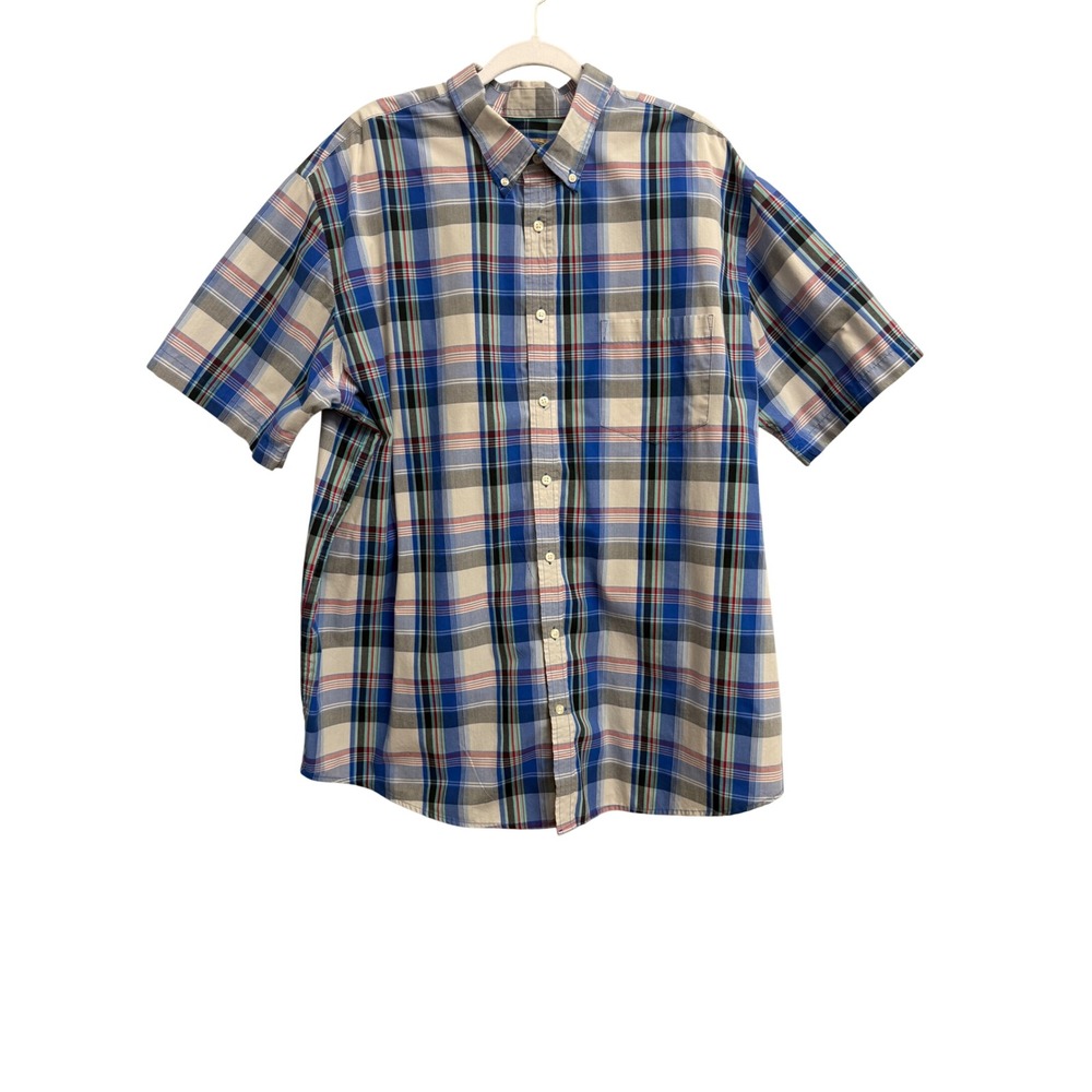 The Foundry Supply Co Mens 2XLT Plaid Short Sleeve Button Down Shirt Blue White